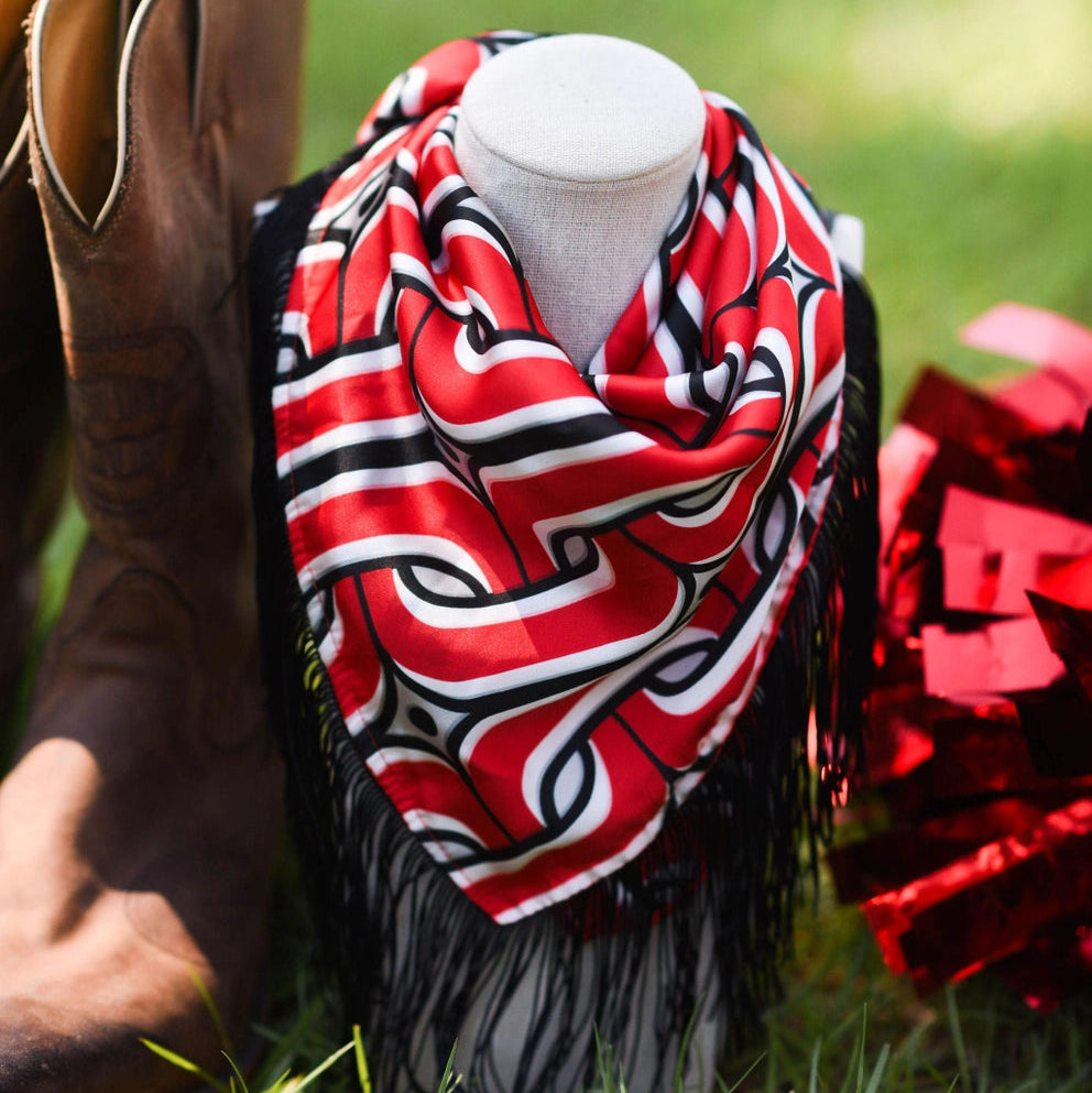 TJD Red + Black Fringe Scarf