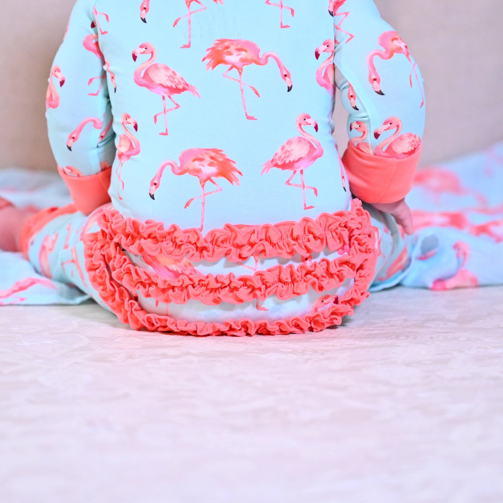 Convertible Ruffle Baby Zipper Pajama Flamingo