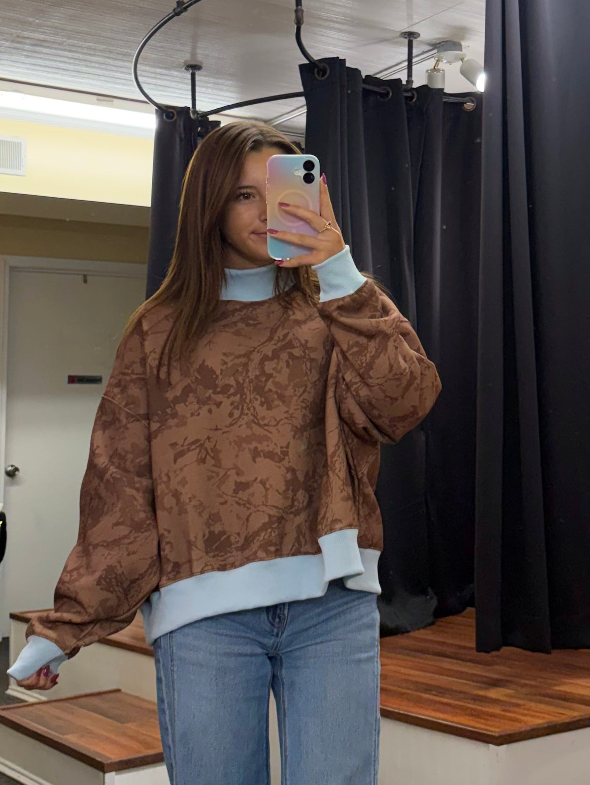 Double Take Camo Mock Neck