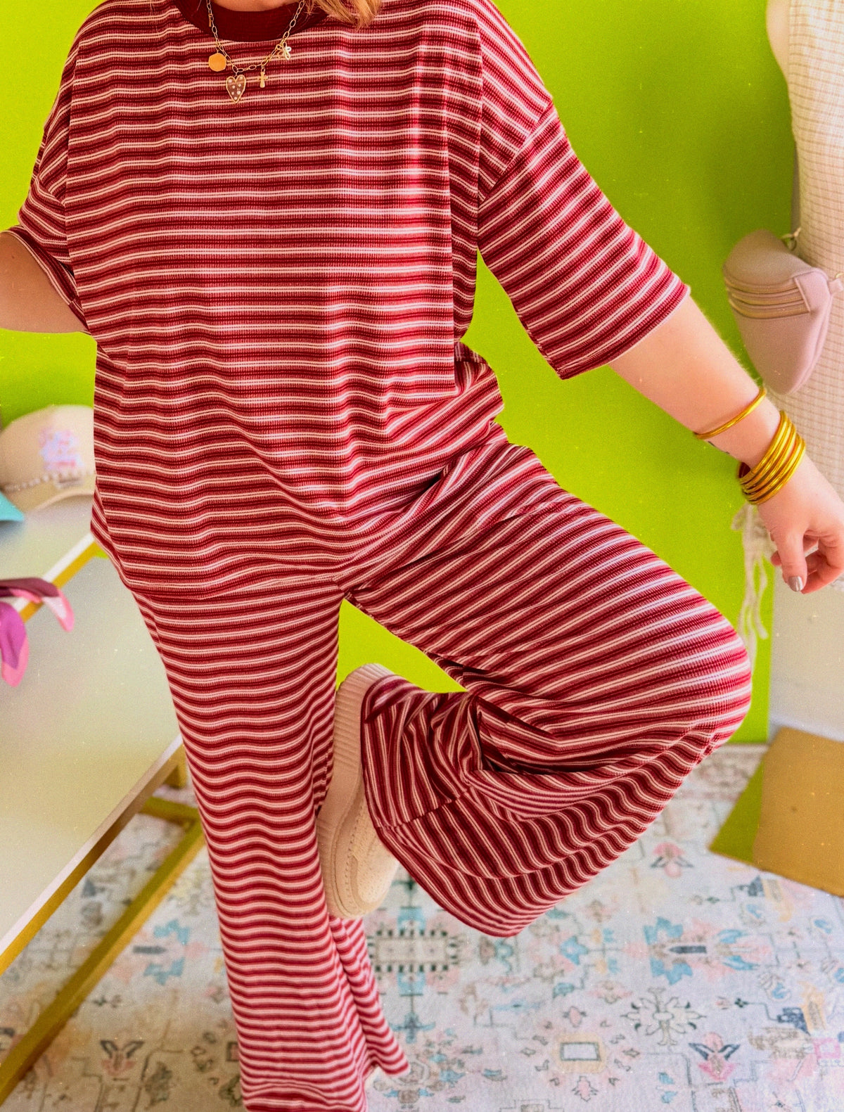 Honey Pepper Burgundy Stripe Pant Set