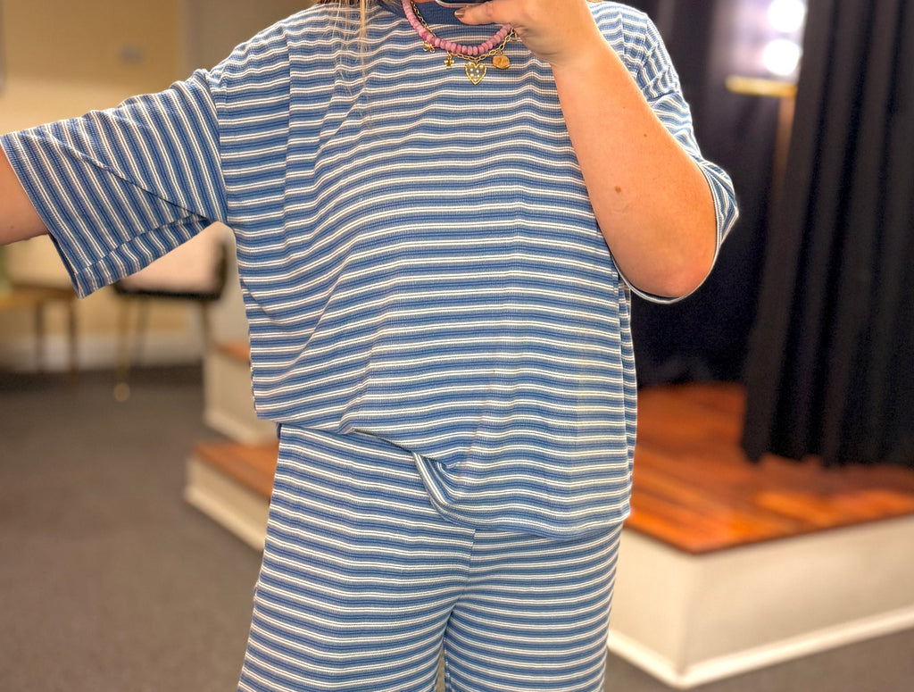 Honey Pepper Blue Stripe Pant Set