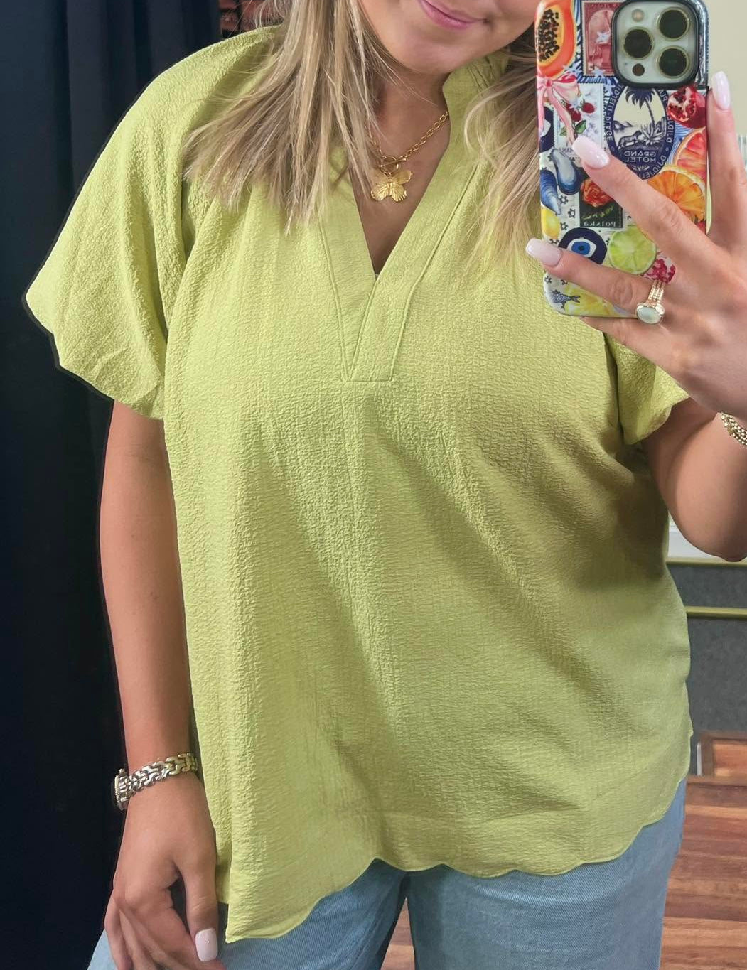 Sage Scallop Hem Top