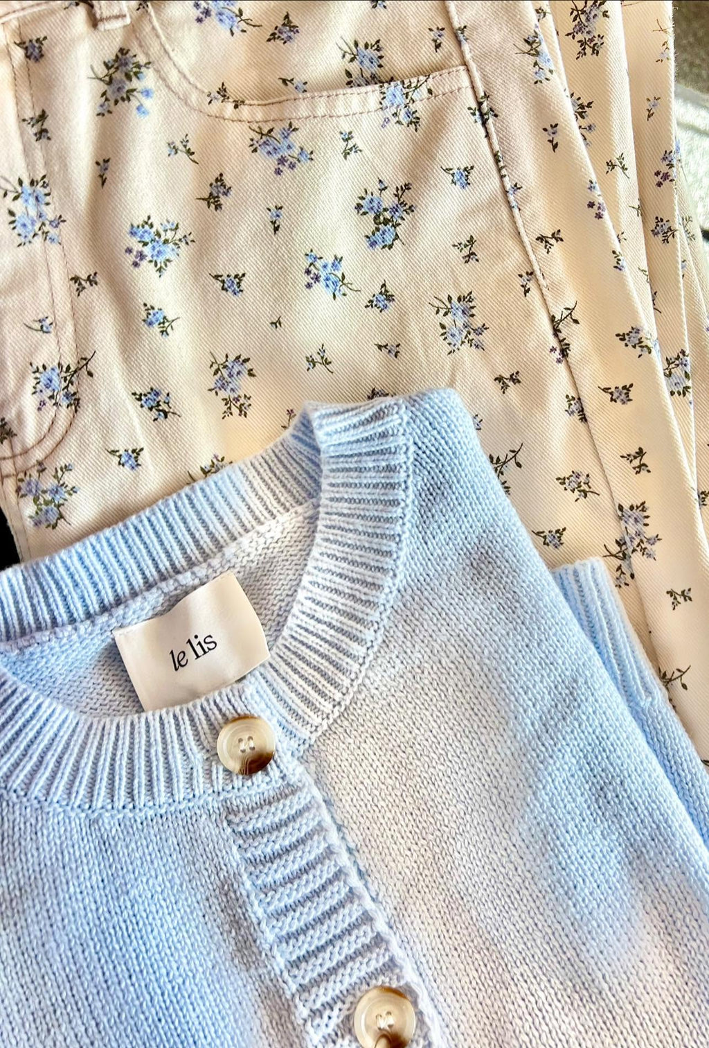 Blue Floral Ivory Barrel Jeans