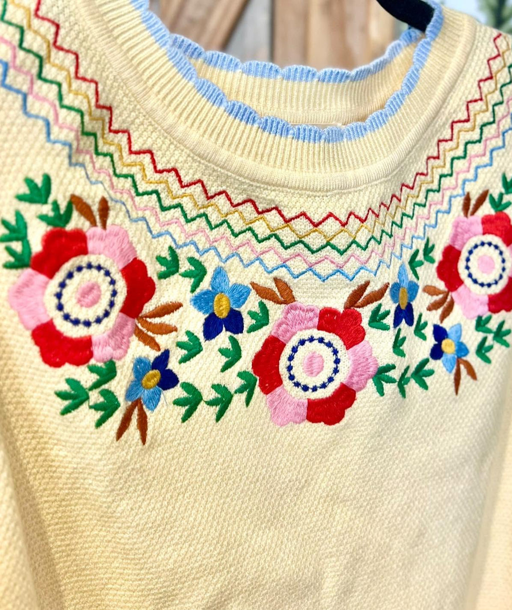 Betty Knit Floral Scalloped Top