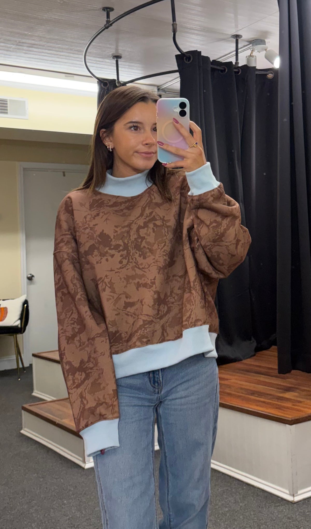 Double Take Camo Mock Neck