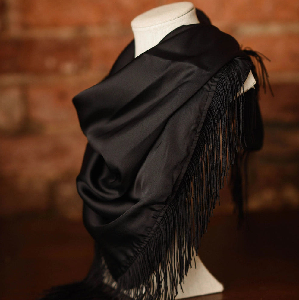 TJD Black Fringe Scarf