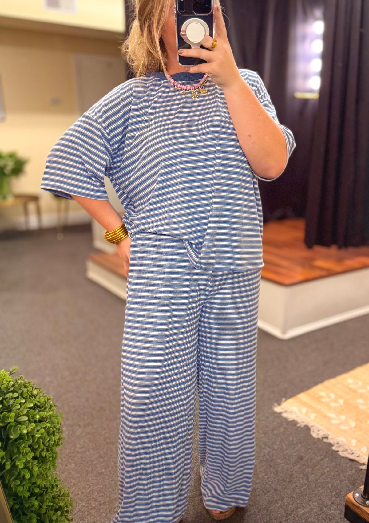 Honey Pepper Blue Stripe Pant Set
