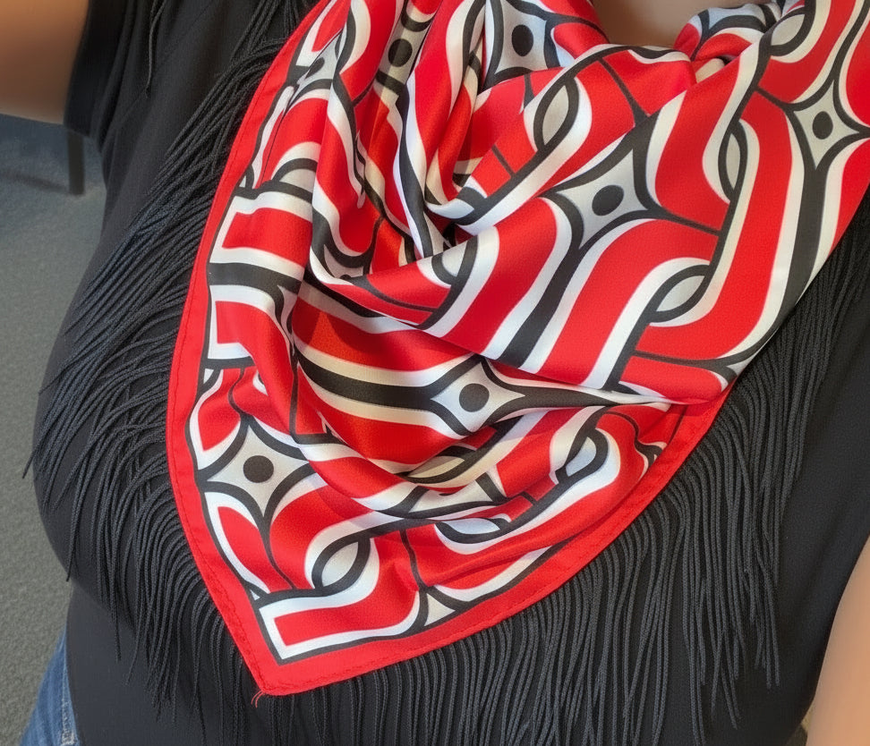 TJD Red + Black Fringe Scarf