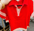 Shelby Red Collar Stripe Accent Top