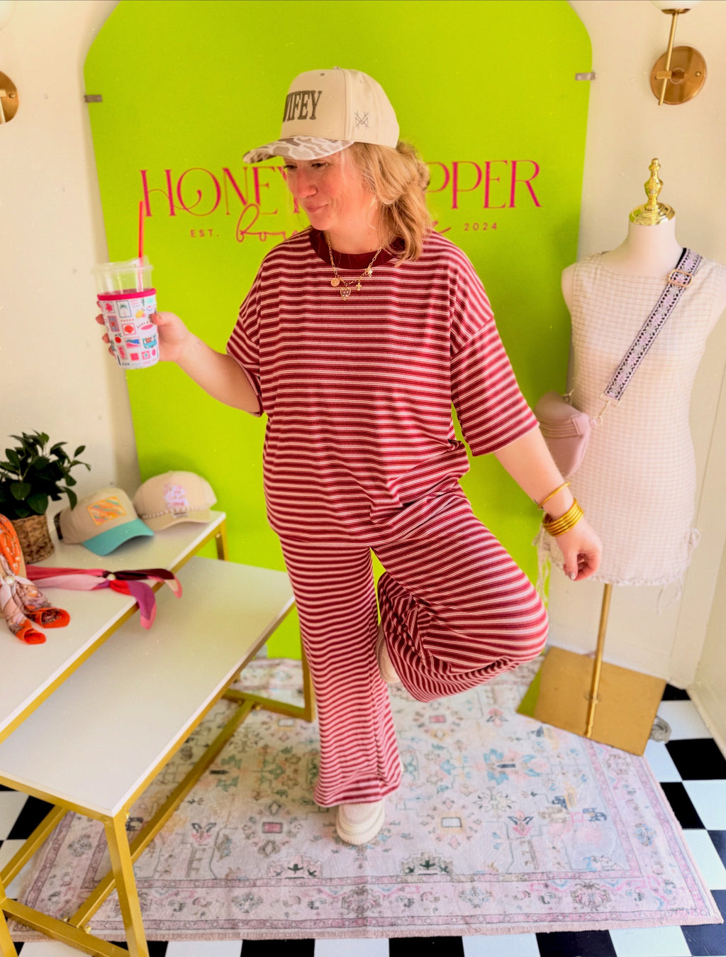 Honey Pepper Burgundy Stripe Pant Set