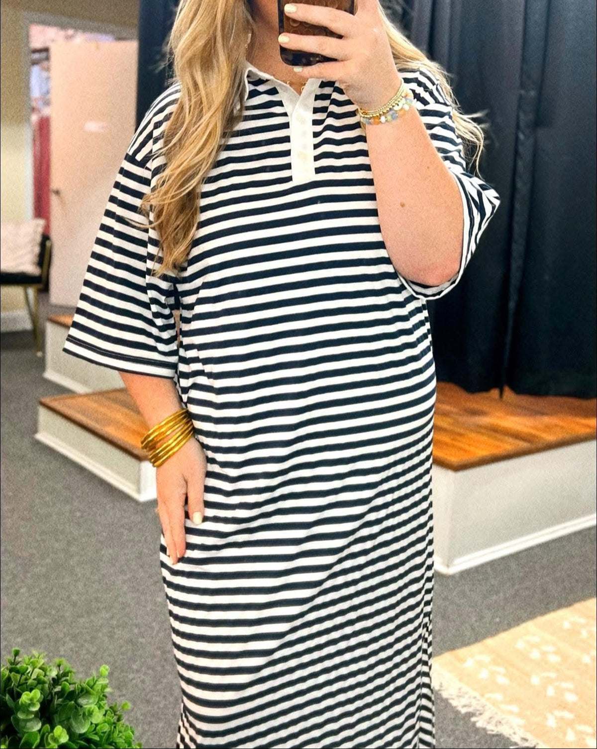 Leah Navy Stripe Midi