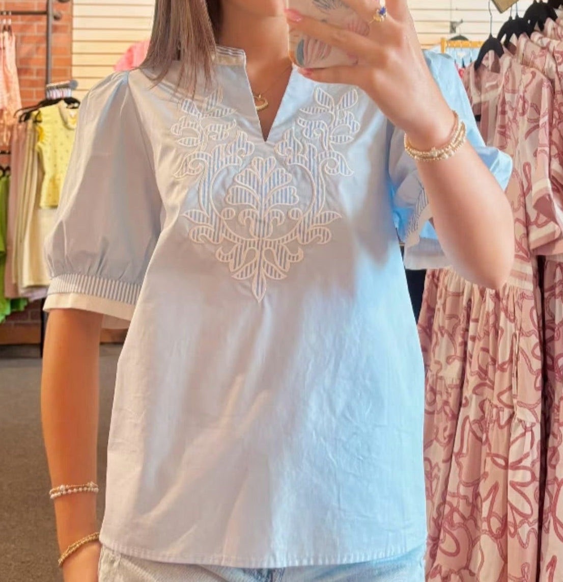 Sydney Light Blue Embroidered Top