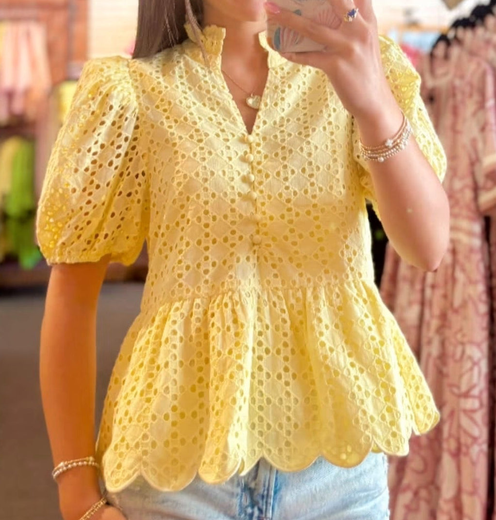 Delilah Yellow Eyelet Top