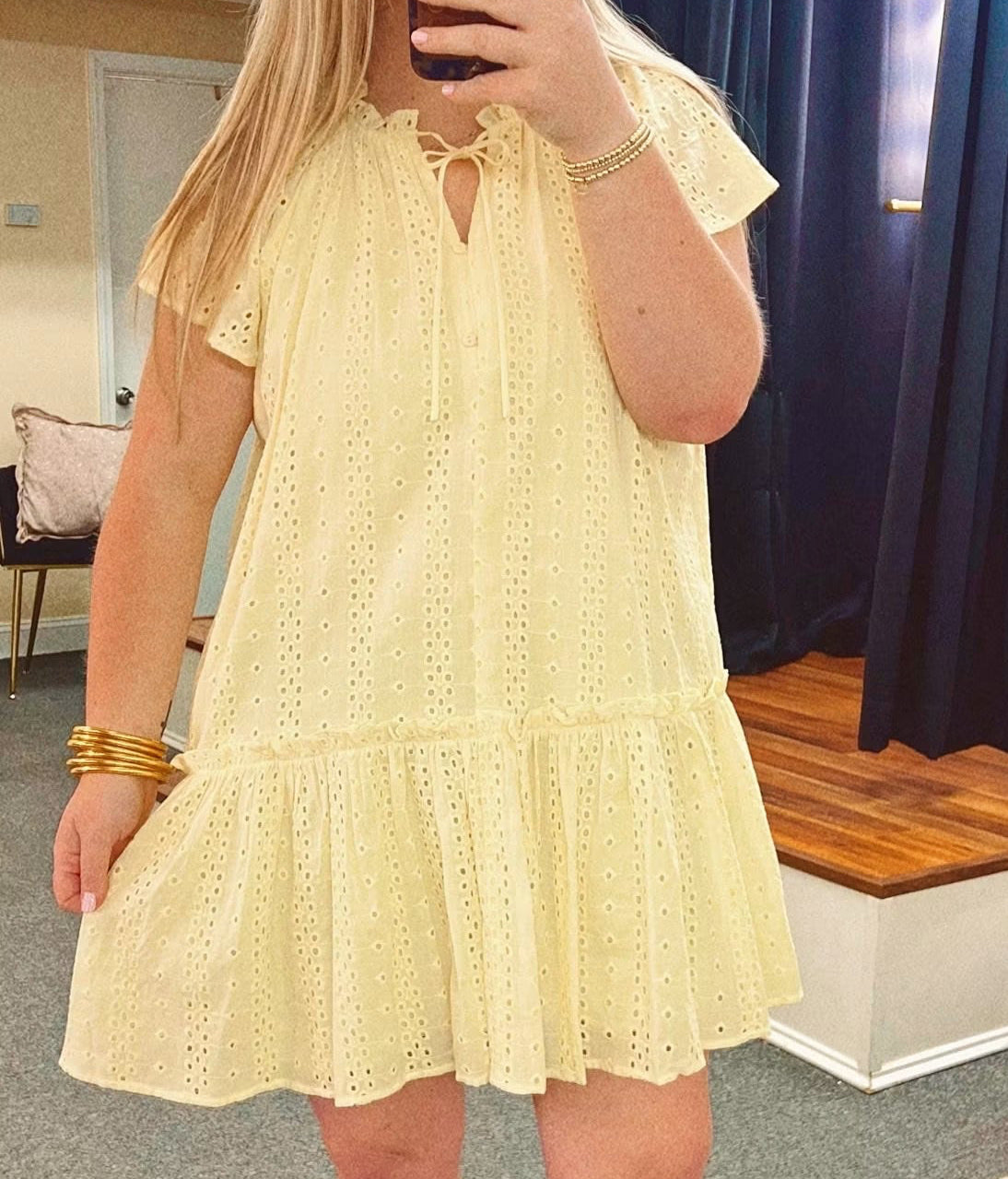 Madison Yellow Eyelet Short Dress
