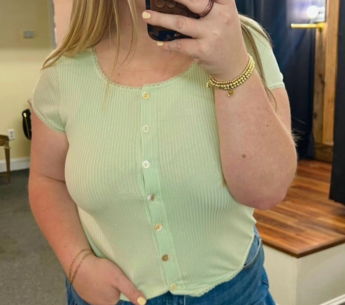 Lyla Lace Trim Sage Top