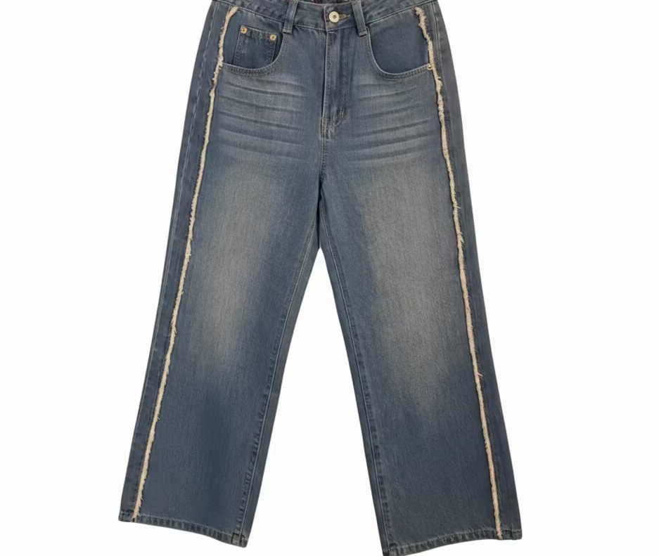 Frayed Denim Straight Jeans