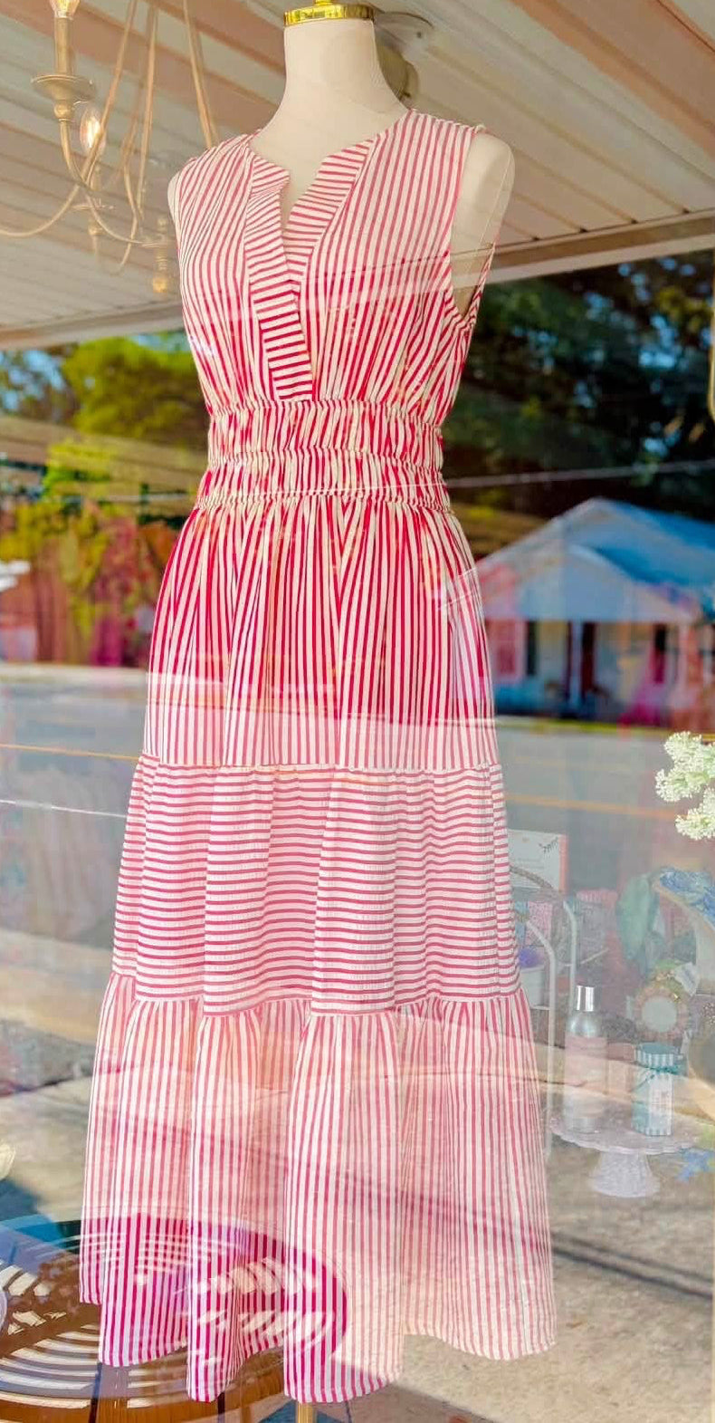 Grace Red Stripe Seersucker Midi
