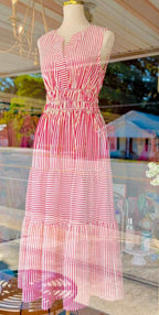 Grace Red Stripe Seersucker Midi