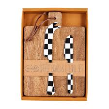 MudPie Wood Board + Check Utensil Set