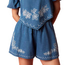 Emily Floral Embroidered Denim Shorts