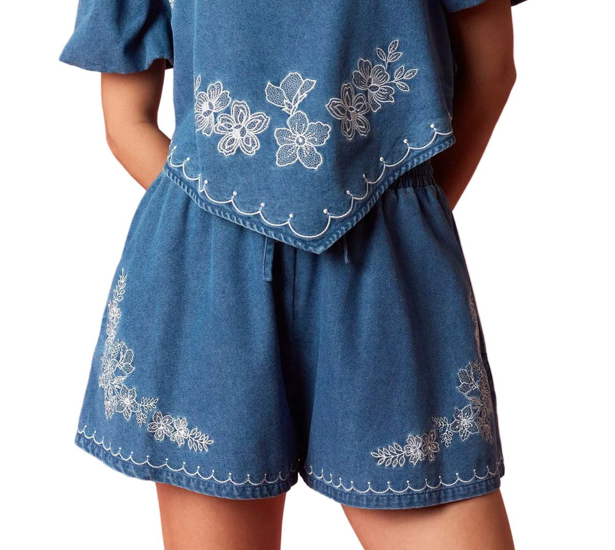 Emily Floral Embroidered Denim Shorts