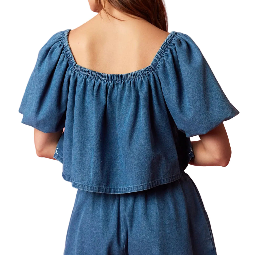 Emily Floral Embroidered Denim Top