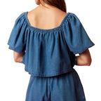 Emily Floral Embroidered Denim Top
